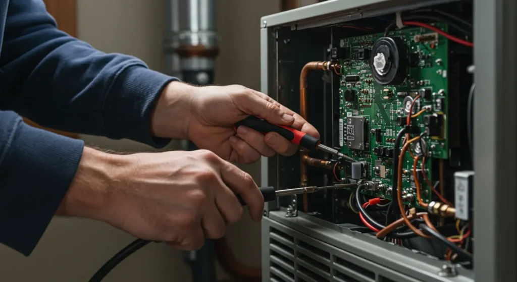 HVAC Service in Cleveland, TX 1 A technician repairing an HVAC system
